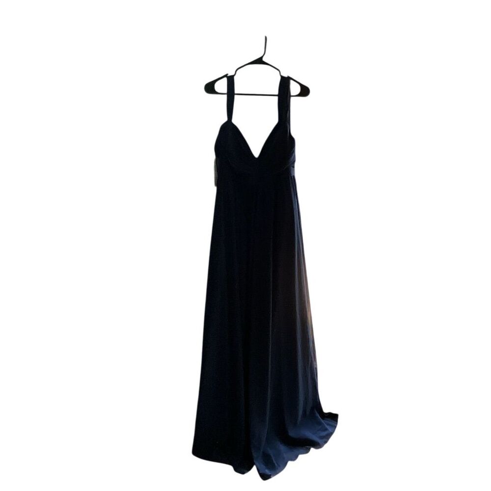 Hayley Paige Occasions Navy Blue Chiffon V-Neck Maxi Gown Dress 5820